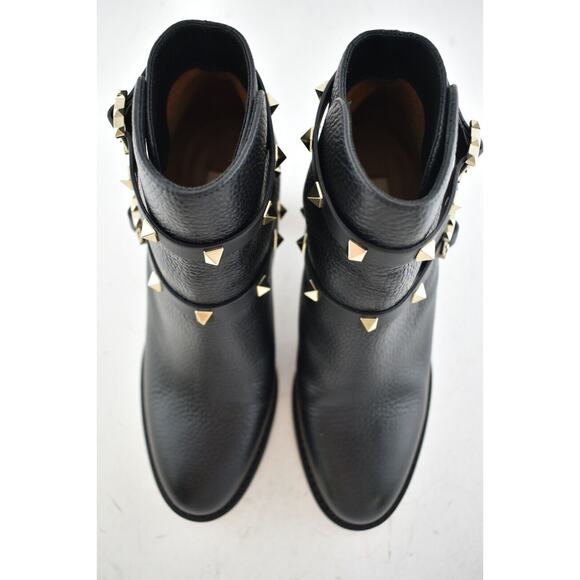 Valentino Rockstud City 70mm Black Leather Stud Block Heel Short Ankle Boot 36 - Picture 7 of 12